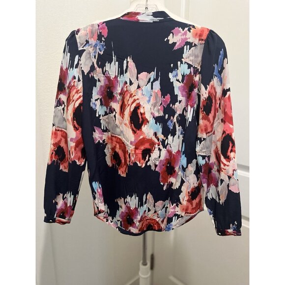 Kate Spade Reade Watercolor Floral Self Tie Silk Long Sleeve Blouse XSmall - Picture 7 of 10